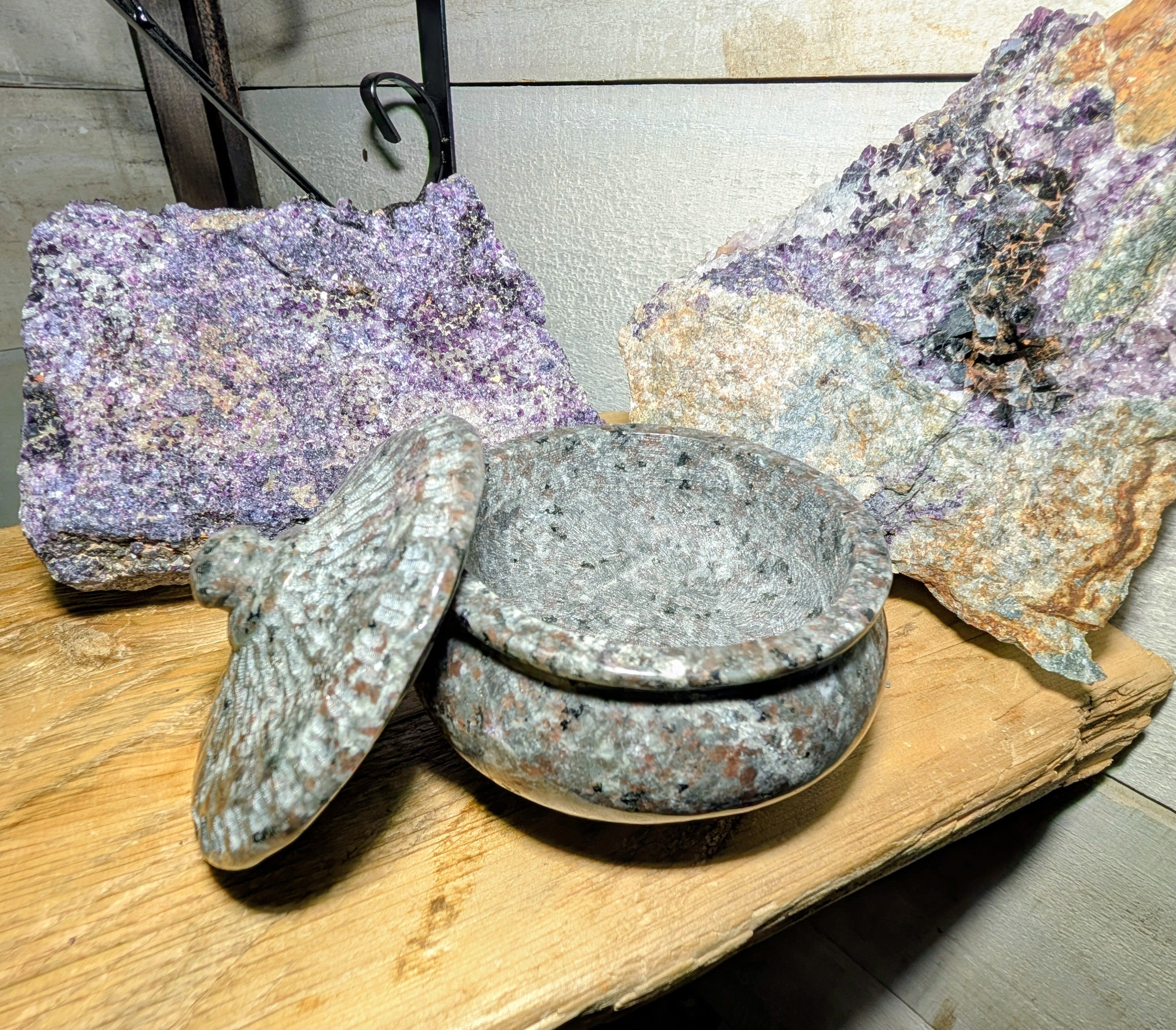 Canadian Flame Stone, Yooperlite Crystal Bowl and Lid