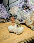 Artisanal Brass Wolf, Copper Tree on Crystal Speciemen