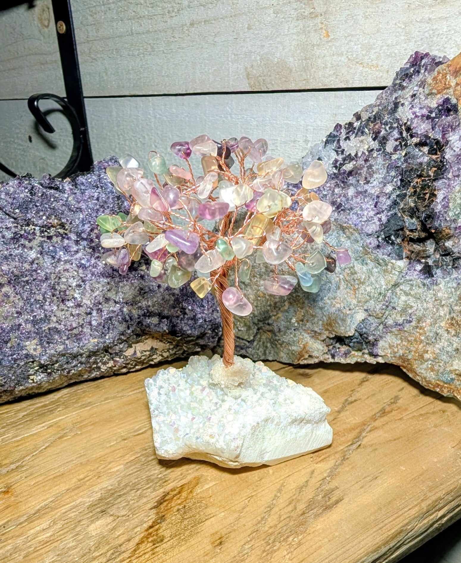 Fluorite Crystal Tree on Aura Coated Quartz