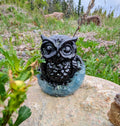 Artisanal Crystal Owl Made With Canadian Garnet and Aquamarine Moon