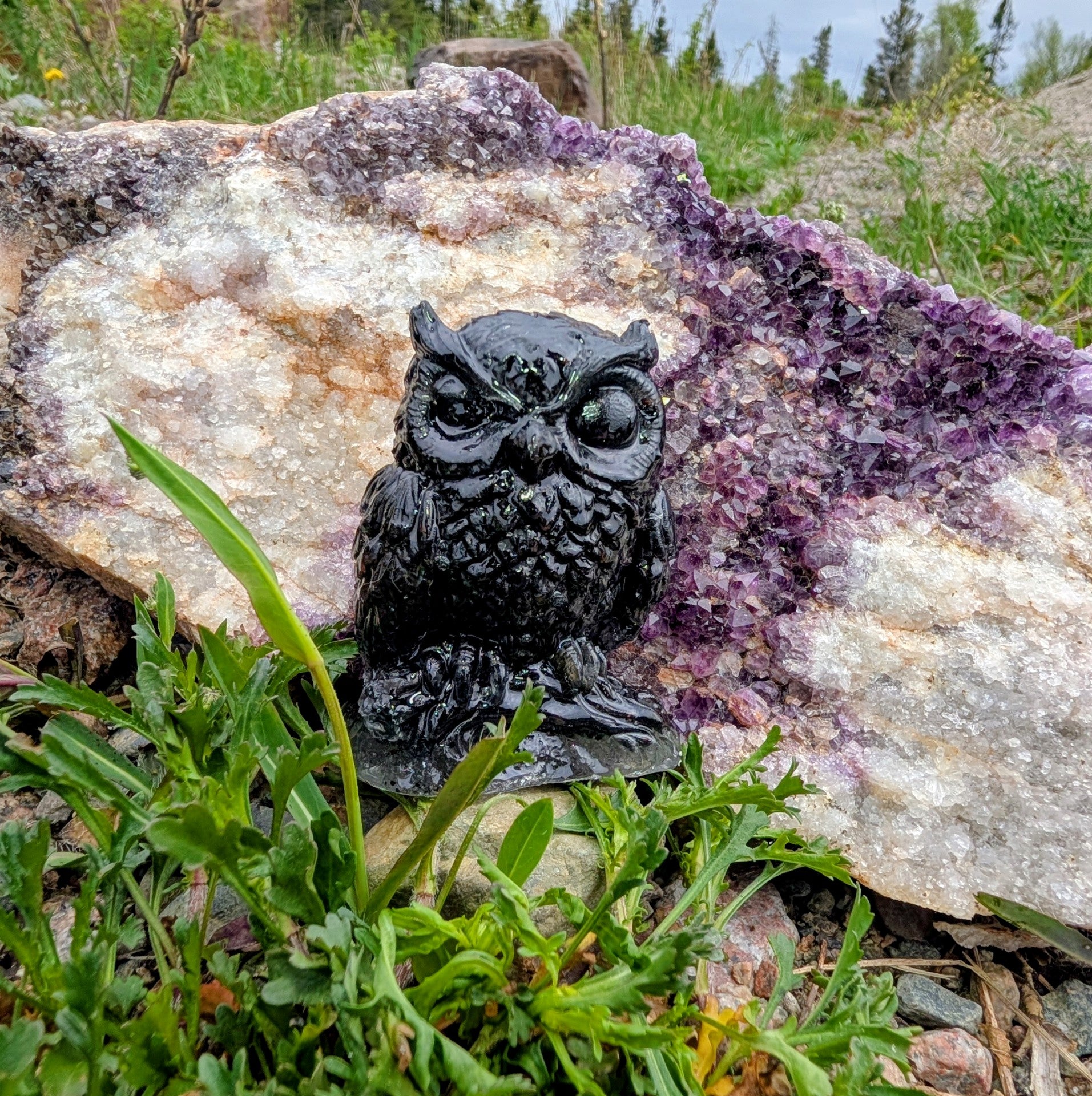 Artisanal Crystal Owl Made With Canadian Garnet