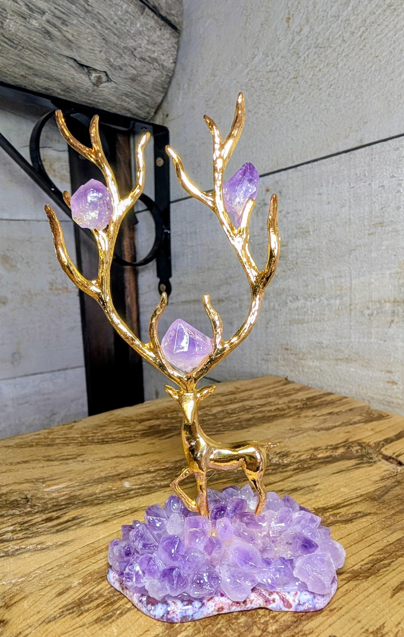 Amethyst Brass Deer on Agate Slice