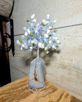 Artisanal Druzy Agate Tower, Aquamarine and Howlite Crystal Chip Tree with Glass Flowers