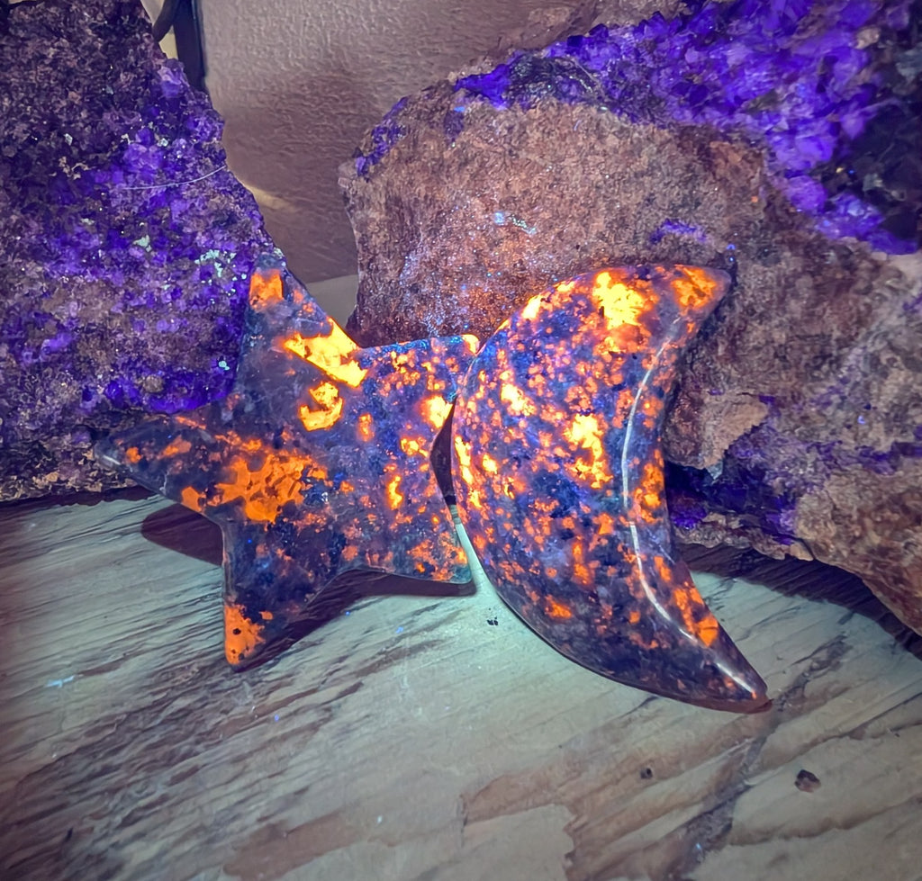 Crystal Moon and Star Set Canadian Flame Stone, Yooperlite
