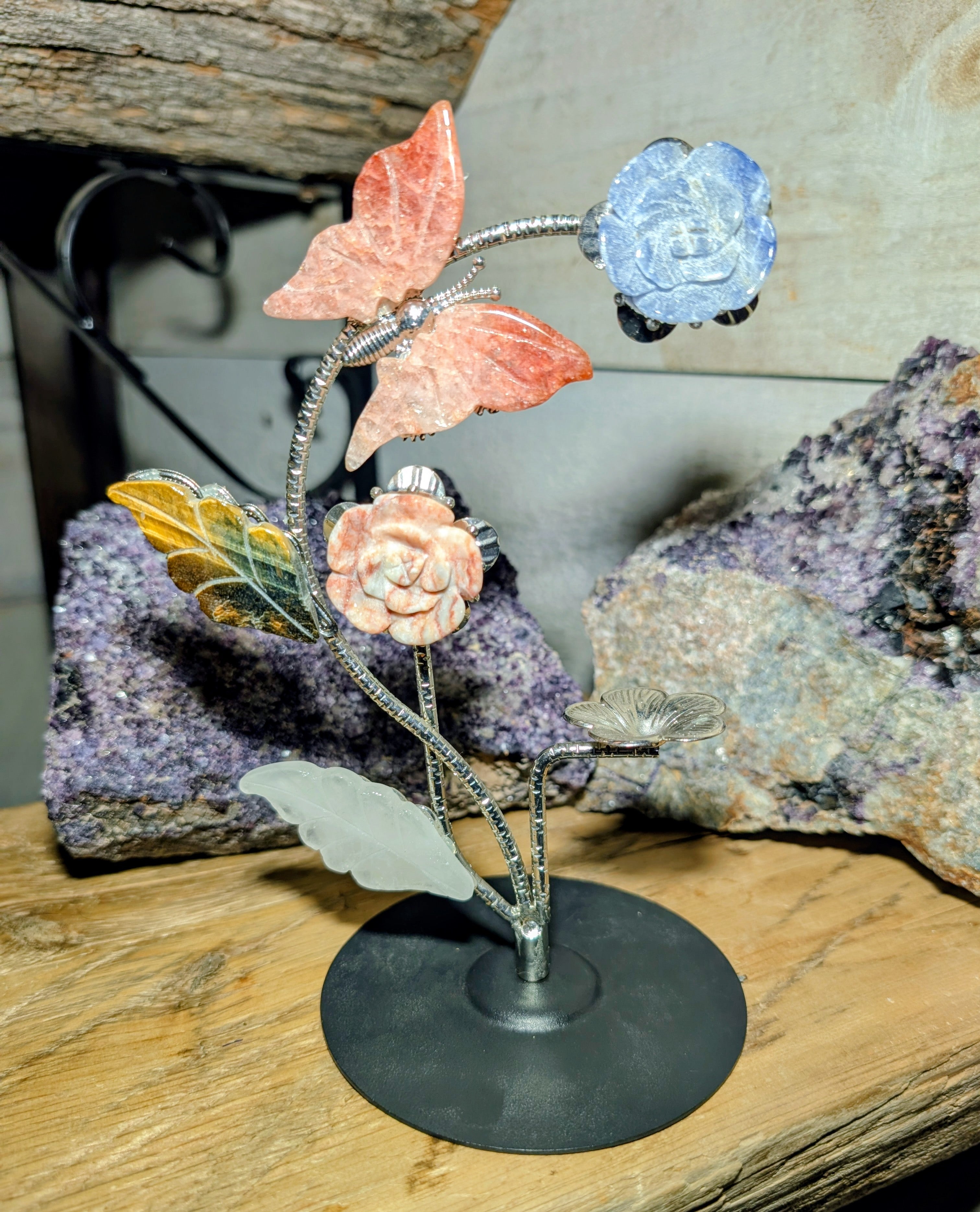 Crystal Flower and Moth Sphere Stand