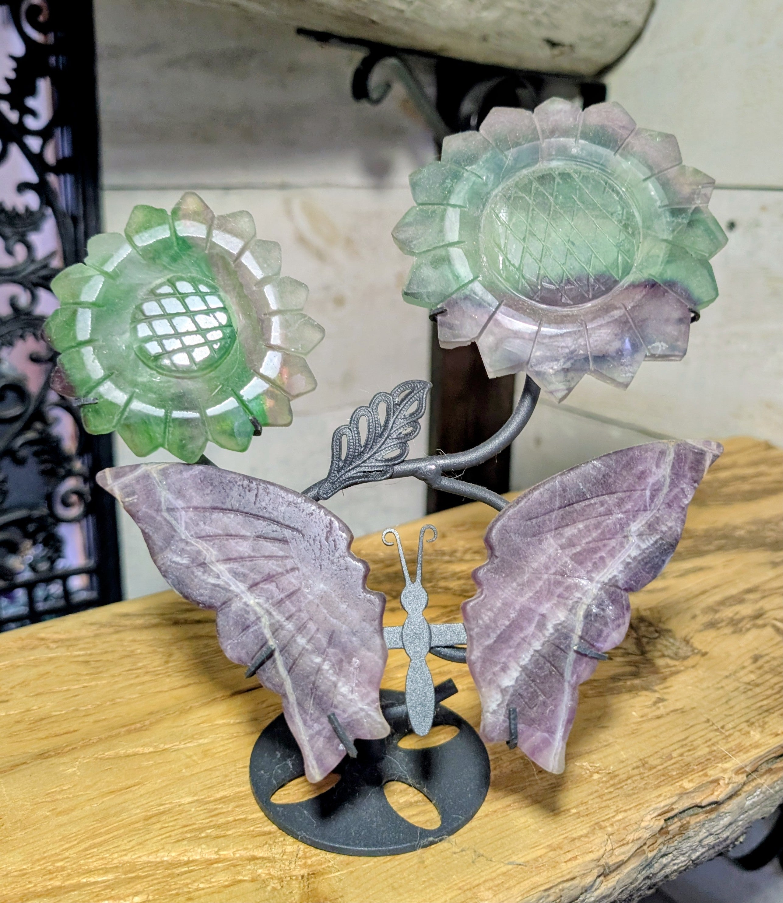 Fluorite Butterfly Wings and Flowers