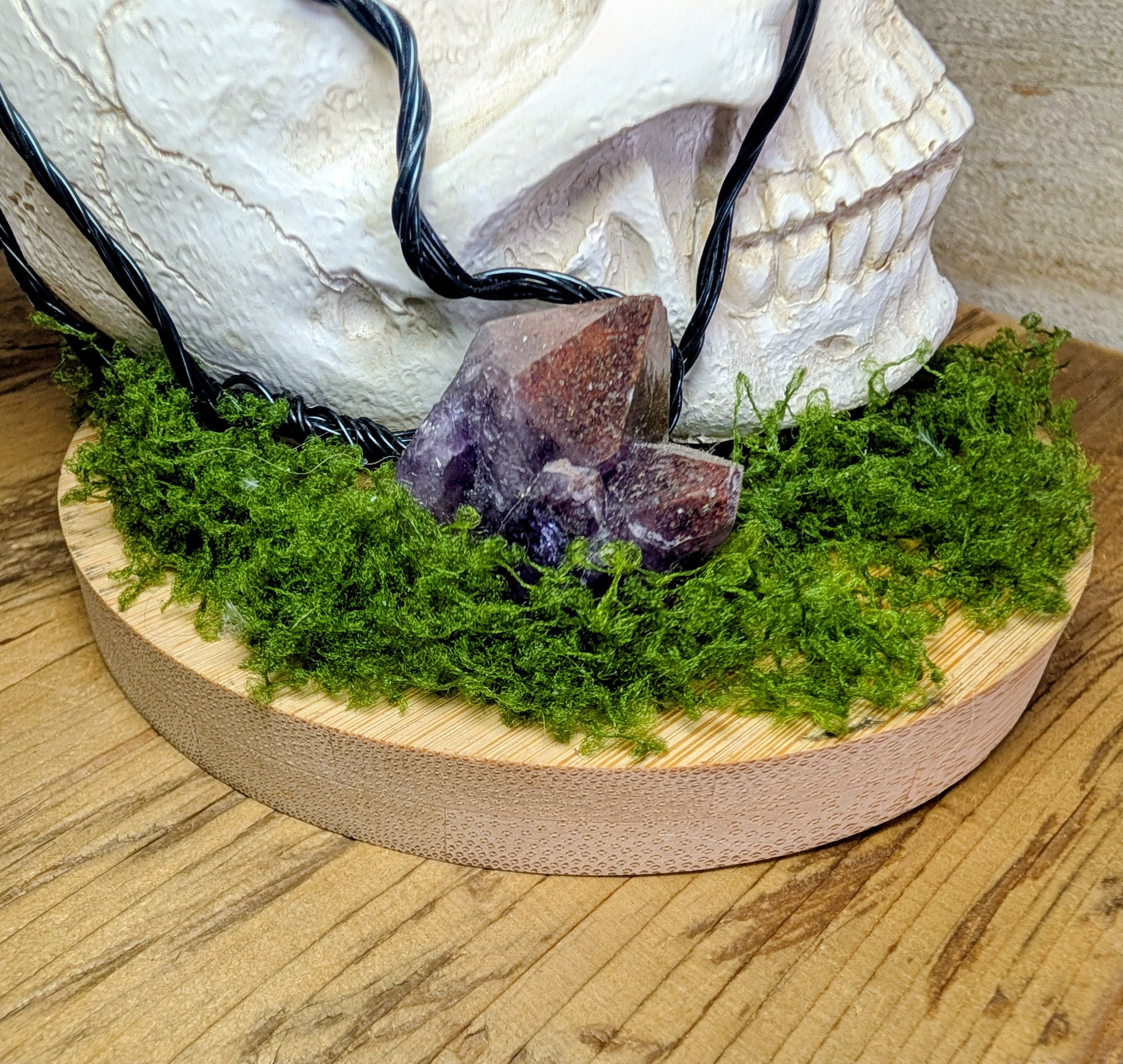 Artisanal Crystal Chip Tree on Resin Skull with Thunder Bay Amethyst Crystal Points