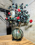 Artisanal African Blood Stone Sphere with Obsidian, Agate Tree and Cinnabar Roses