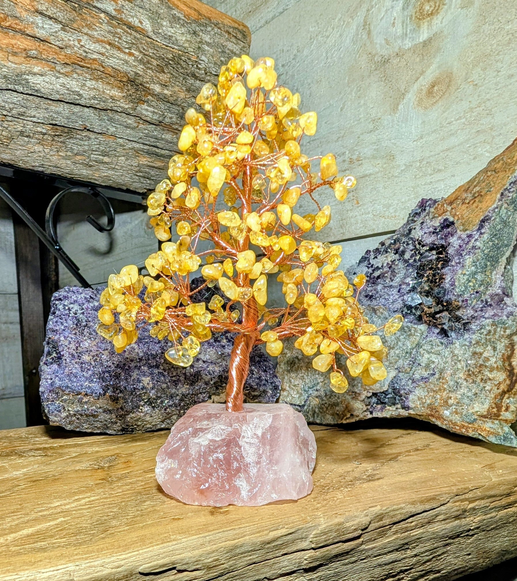 Citrine Crystal Tree on Rose Quartz