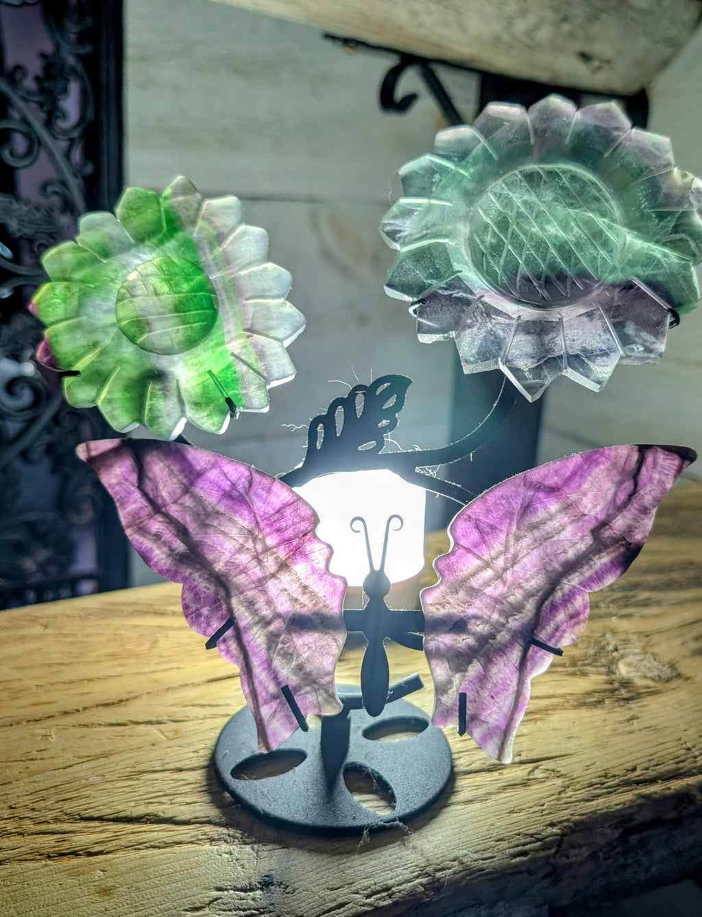 Fluorite Butterfly Wings and Flowers