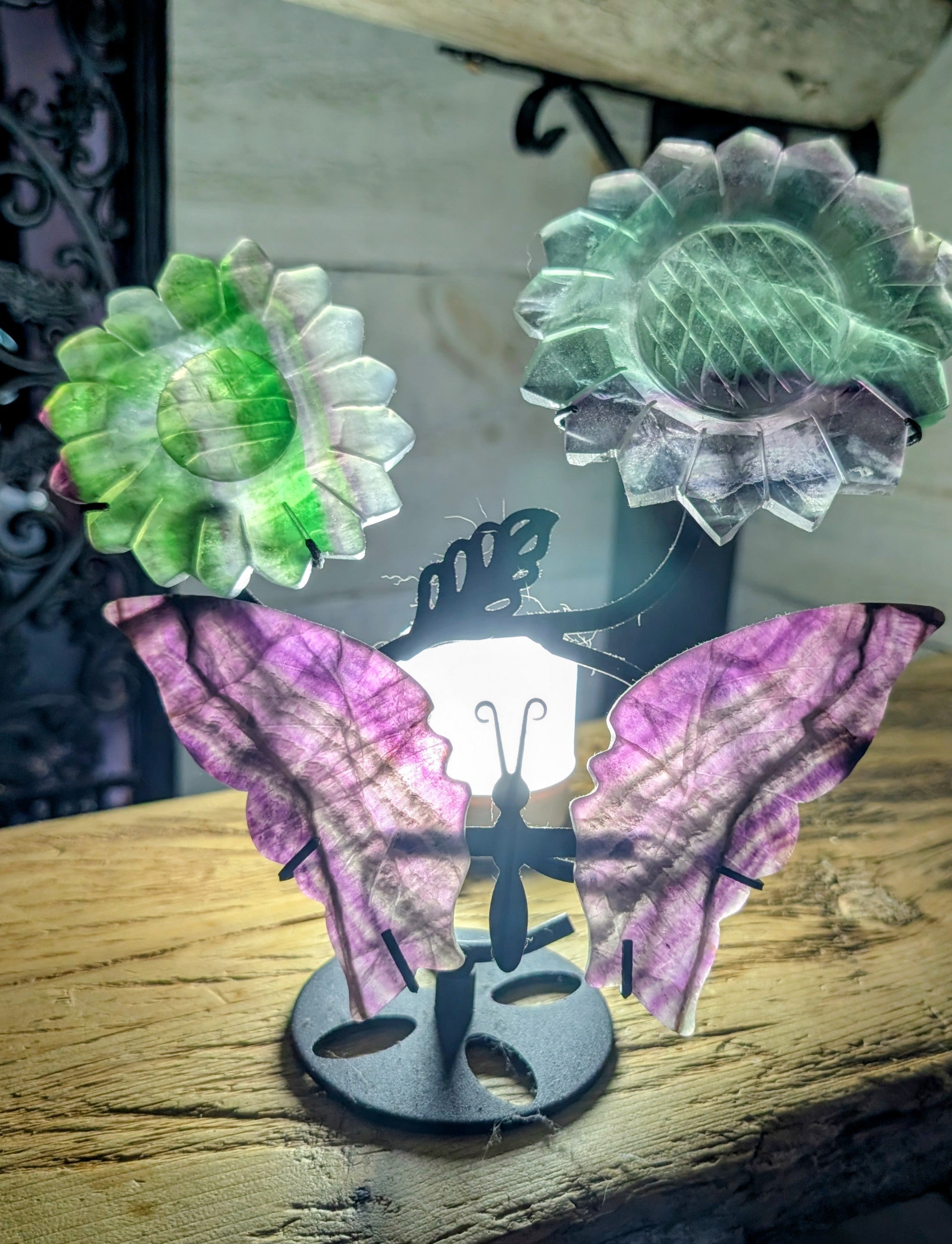 Fluorite Butterfly Wings and Flowers
