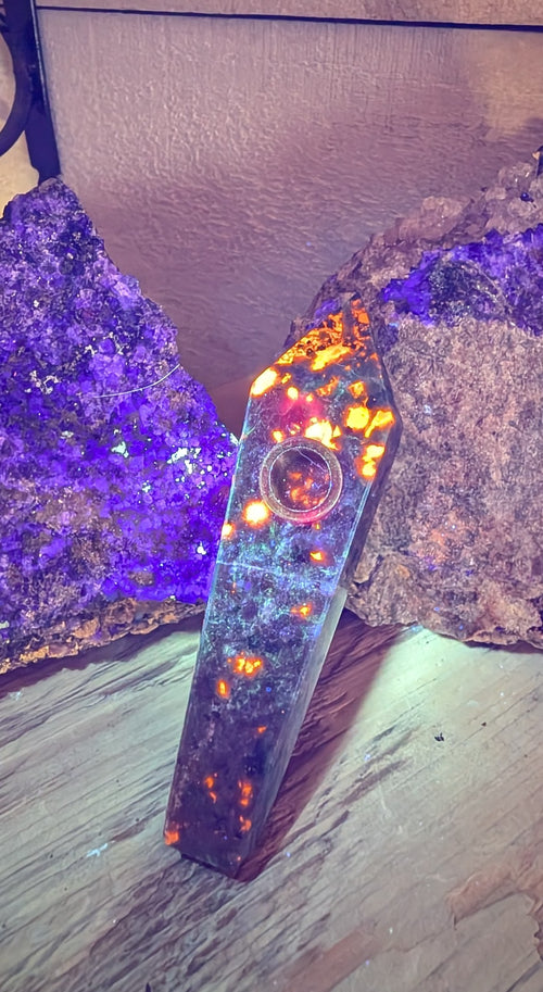 Artisanal Canadian Flame Stone, Yooperlite Crystal Smoking Pipe