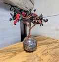 Artisanal Canadian Flame Stone, Yooperlite Sphere with Obsidian Tree and Cinnabar Roses