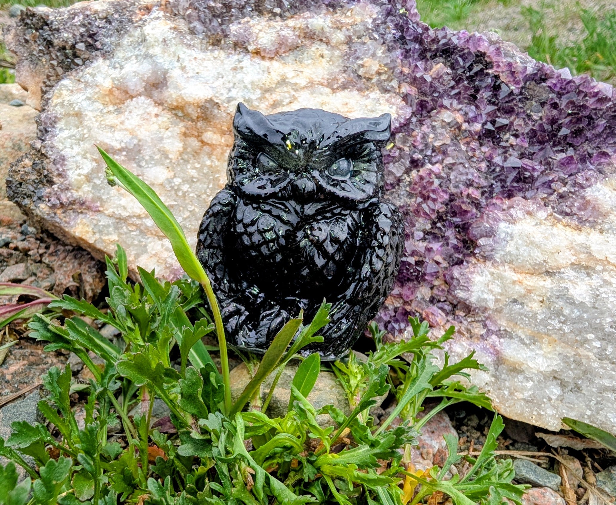 Artisanal Crystal Owl Made With Canadian Garnet