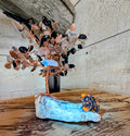 Artisanal Canadian Septarium Slab with Tree and Canadian Flame Stone Bear