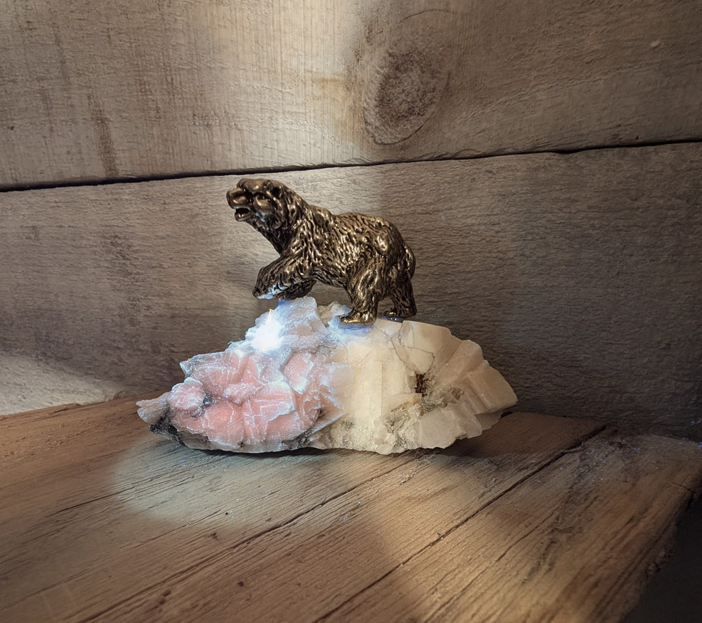 Canadian Calcite, White Jade with Brass Polar Bear