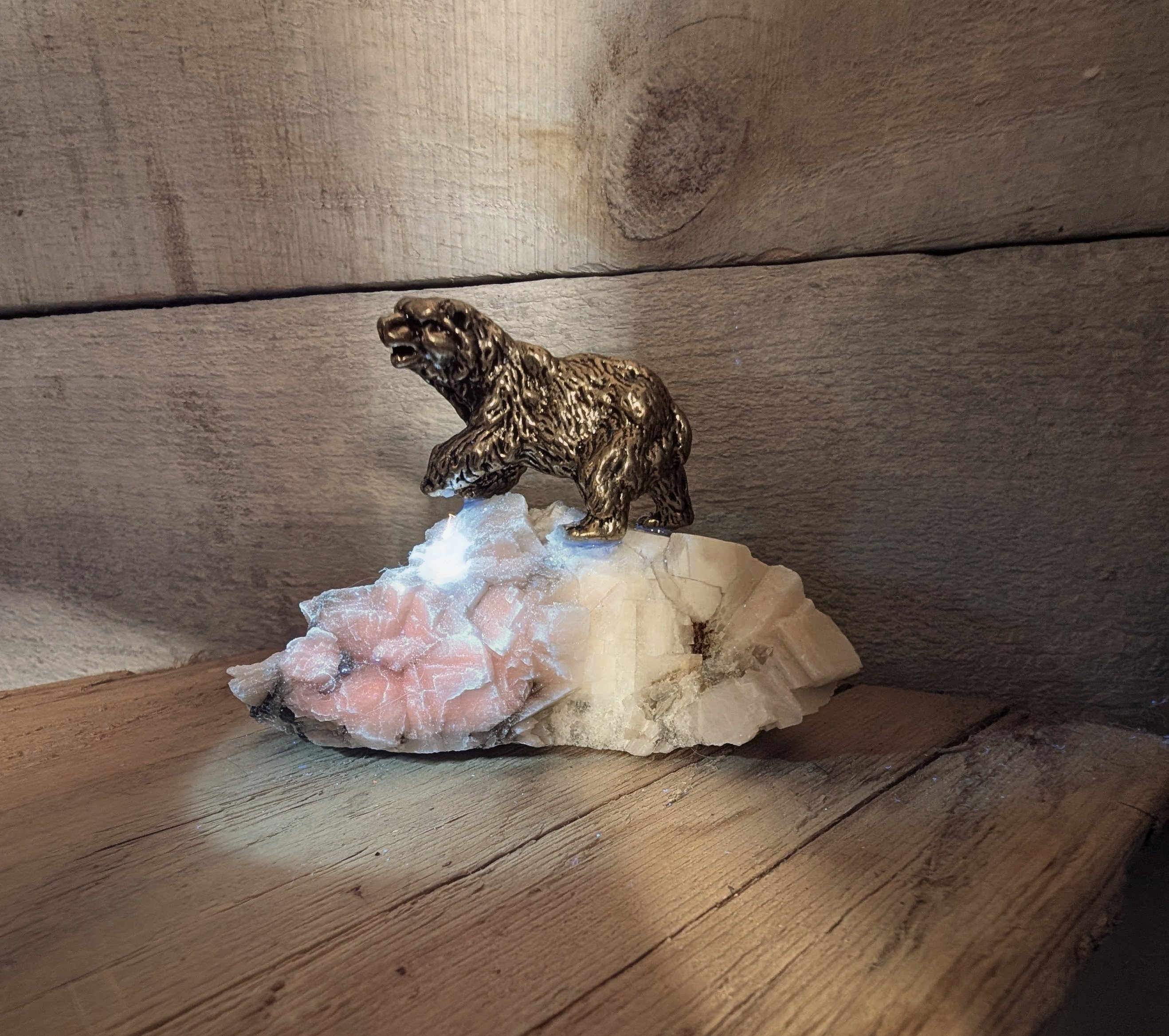 Canadian Calcite, White Jade with Brass Polar Bear
