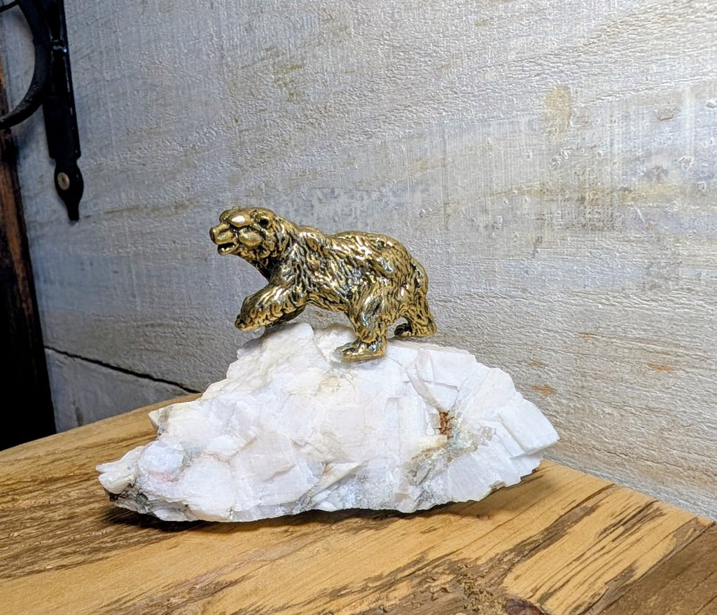 Canadian Calcite, White Jade with Brass Polar Bear