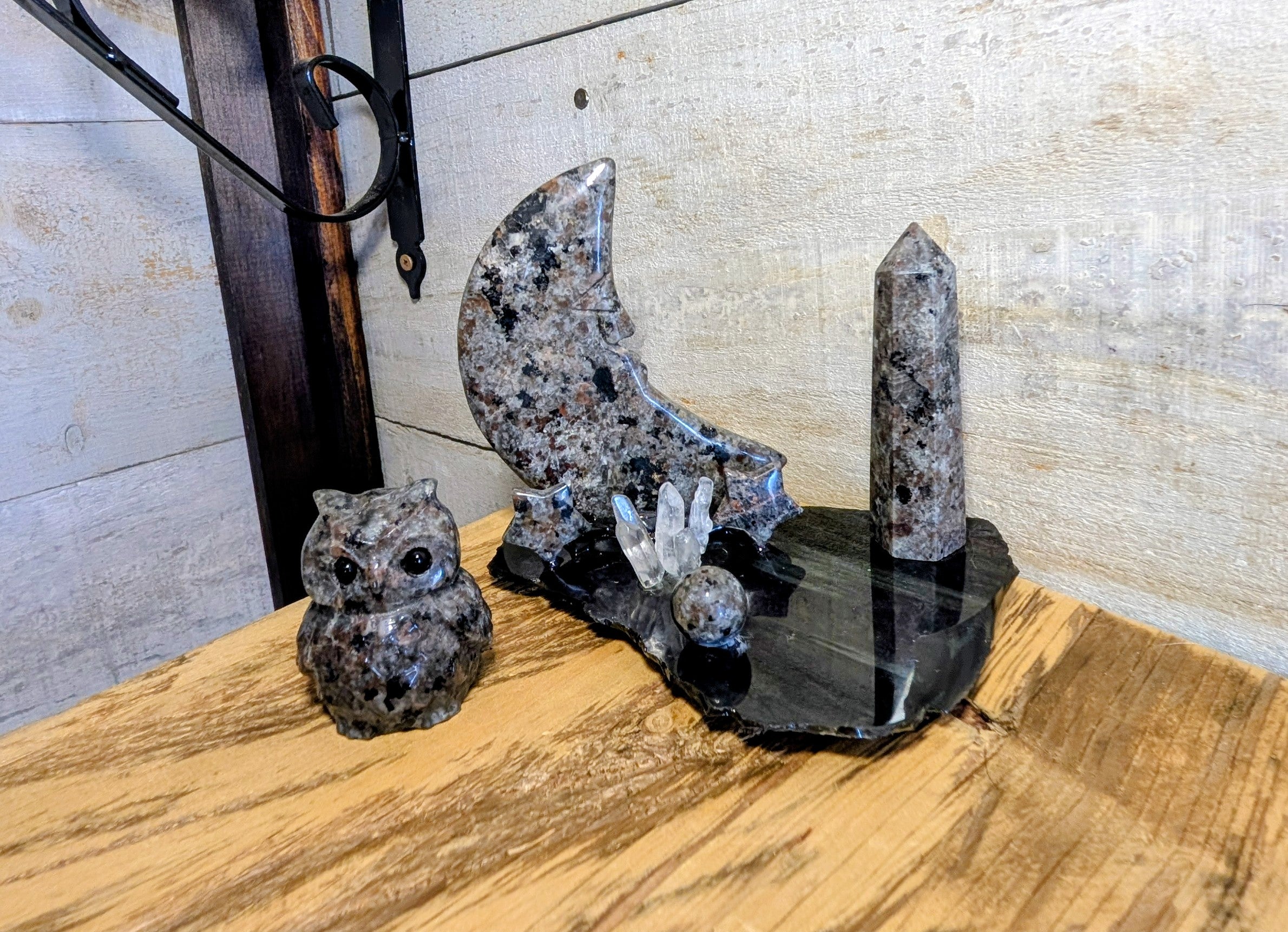Artisanal Canadian Flame Stone, Yooperlite Scene on Rainbow Obsidian Slab