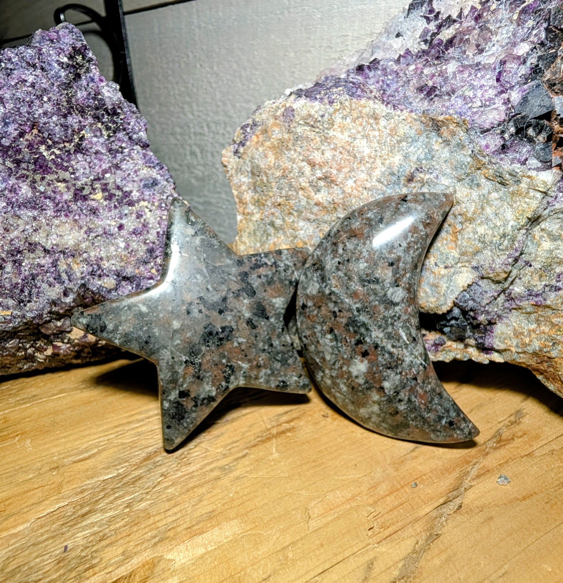 Crystal Moon and Star Set Canadian Flame Stone, Yooperlite